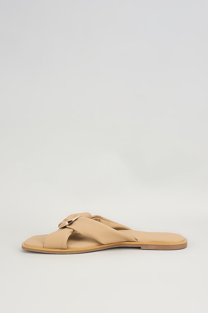 Tan Faux Leather Flats by Crimzon at Pernia's Pop Up Shop