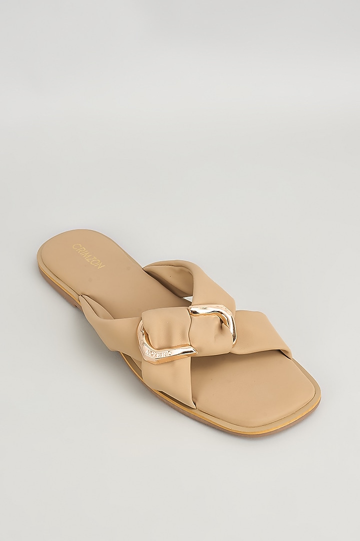 Tan Faux Leather Flats by Crimzon at Pernia's Pop Up Shop