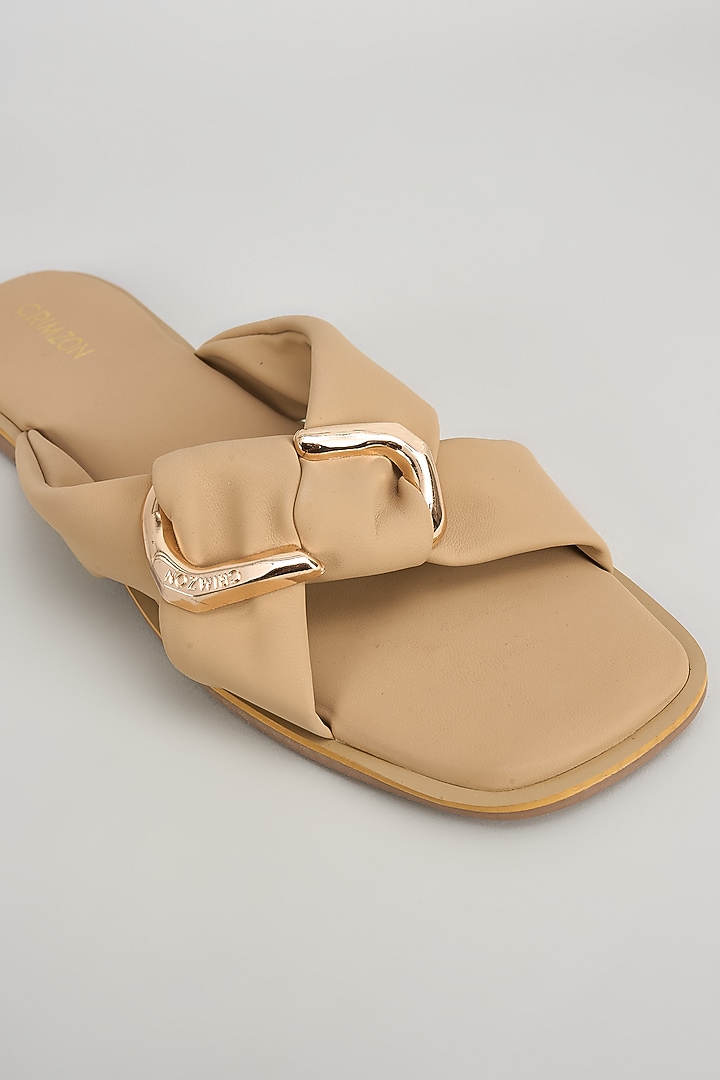Tan Faux Leather Flats by Crimzon at Pernia's Pop Up Shop