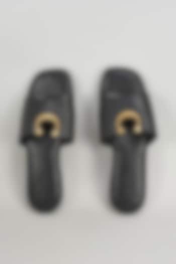 Black Faux Leather Flats by Crimzon at Pernia's Pop Up Shop