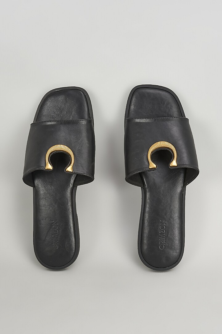 Black Faux Leather Flats by Crimzon at Pernia's Pop Up Shop