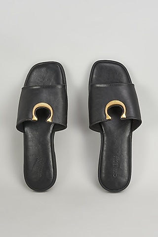 Black Faux Leather Flats by Crimzon