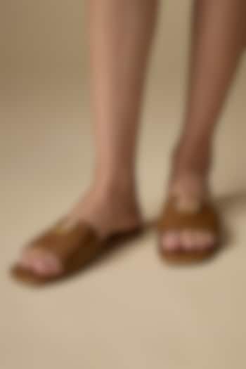 Tan Synthetic & Faux Leather Flats by Crimzon at Pernia's Pop Up Shop