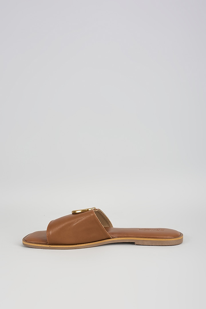 Tan Synthetic & Faux Leather Flats by Crimzon at Pernia's Pop Up Shop