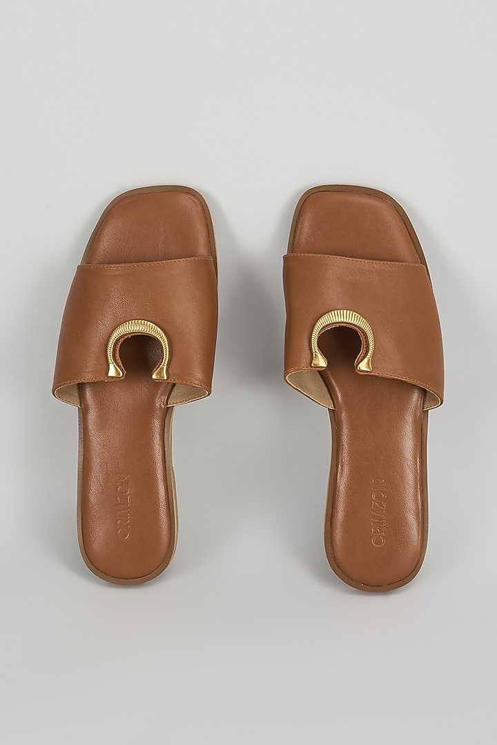 Tan Synthetic & Faux Leather Flats by Crimzon at Pernia's Pop Up Shop