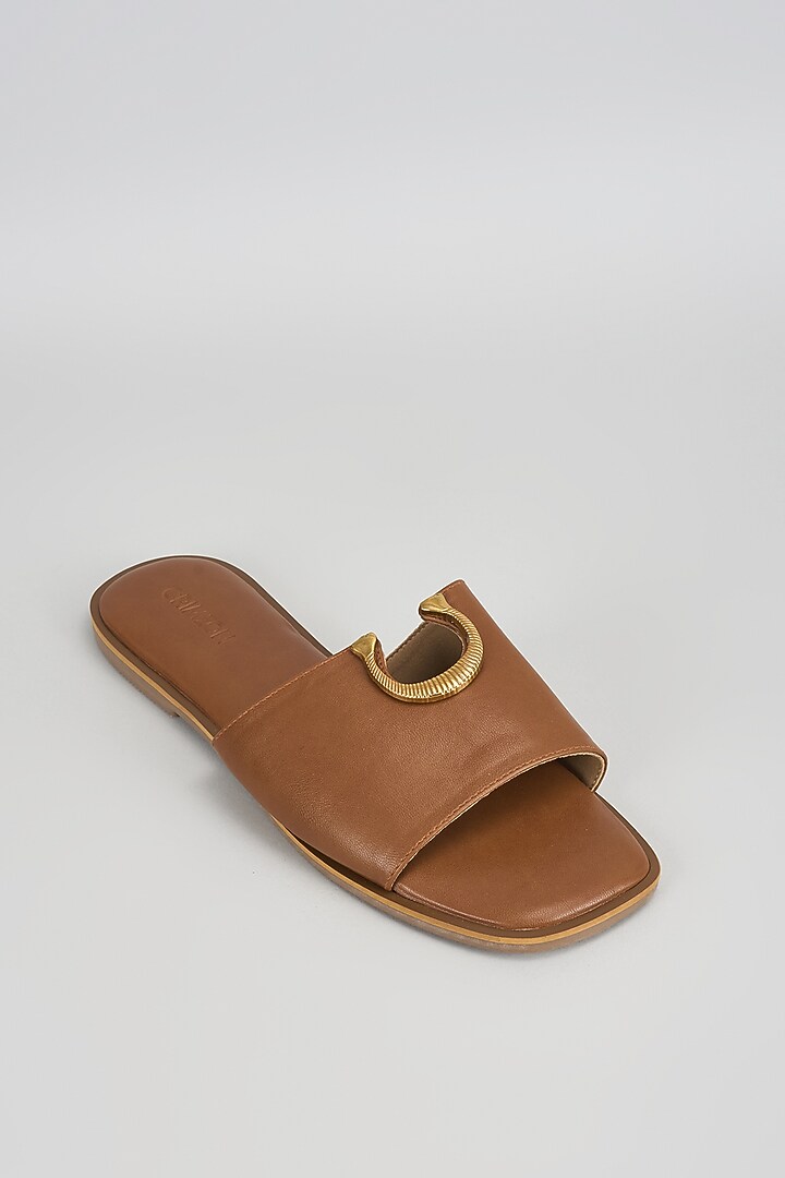 Tan Synthetic & Faux Leather Flats by Crimzon at Pernia's Pop Up Shop