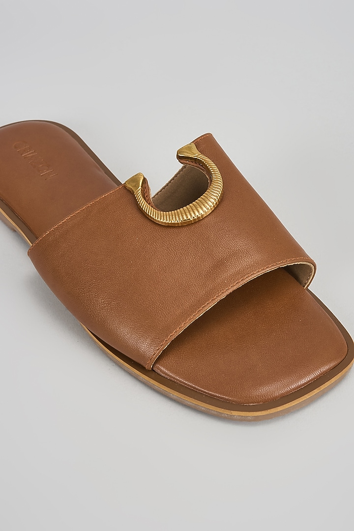 Tan Synthetic & Faux Leather Flats by Crimzon at Pernia's Pop Up Shop