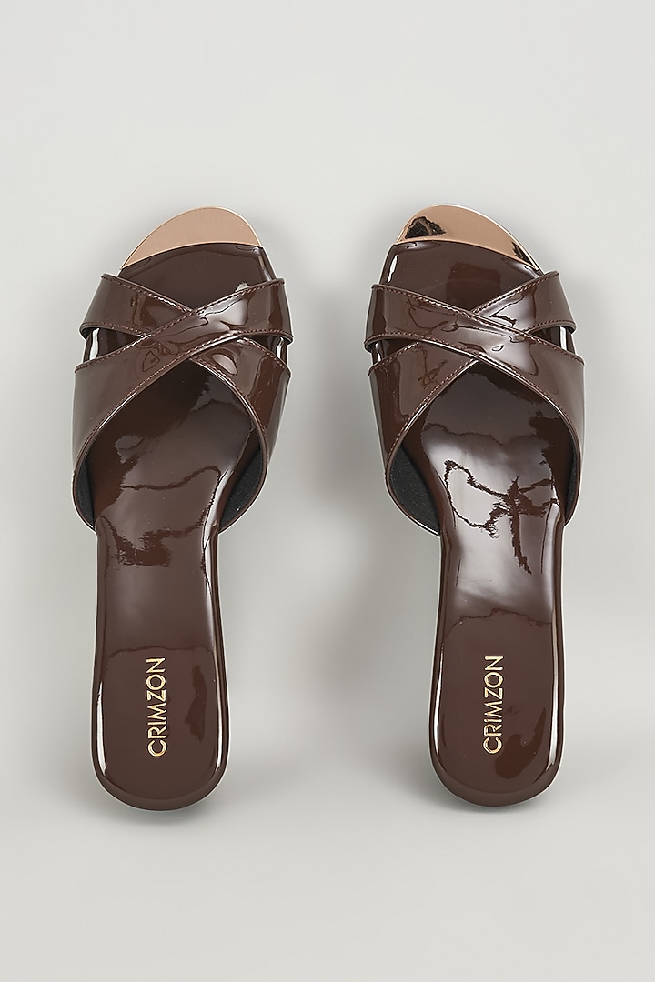 Brown Faux Leather Flats by Crimzon at Pernia's Pop Up Shop