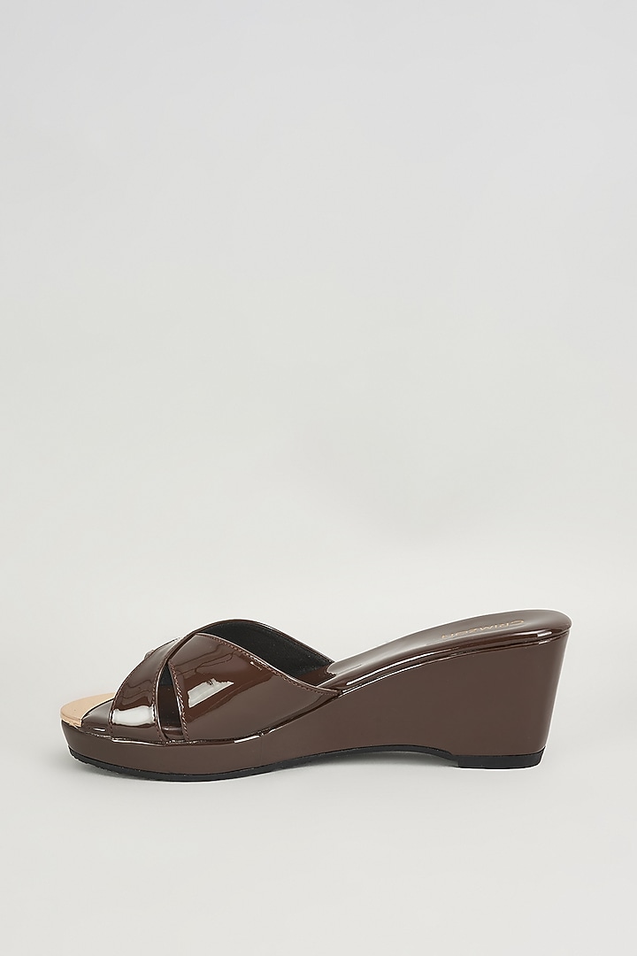 Brown Faux Leather Flats by Crimzon at Pernia's Pop Up Shop