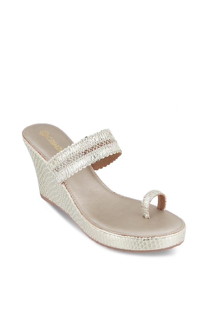 Champagne Gold Embellished Wedges by Crimzon at Pernia's Pop Up Shop