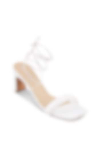 White Faux Leather Block Heels by Crimzon at Pernia's Pop Up Shop