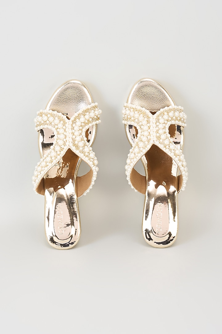 Gold Faux Leather Diamond Embroidered Wedge by Crimzon at Pernia's Pop Up Shop