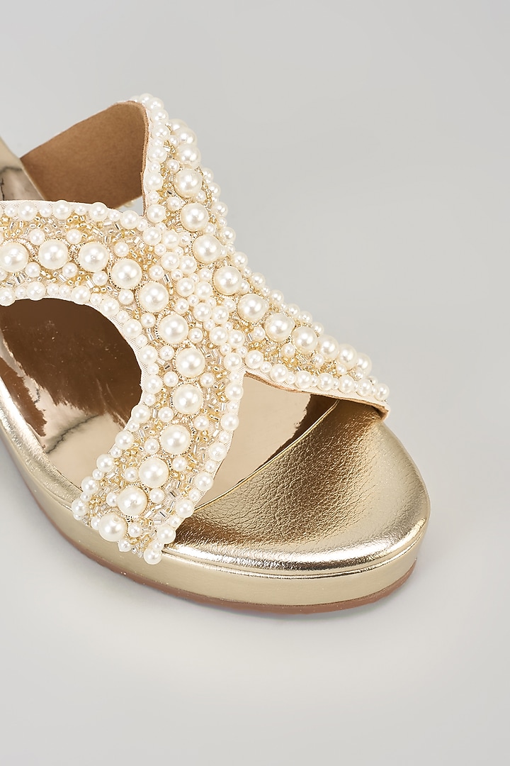 Gold Faux Leather Diamond Embroidered Wedge by Crimzon at Pernia's Pop Up Shop