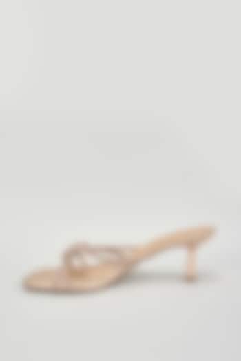 Rose Gold Suede Embellished Block Heels by Crimzon at Pernia's Pop Up Shop