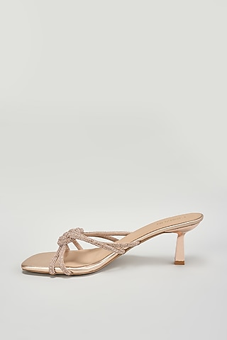Rose Gold Suede Embellished Block Heels by Crimzon