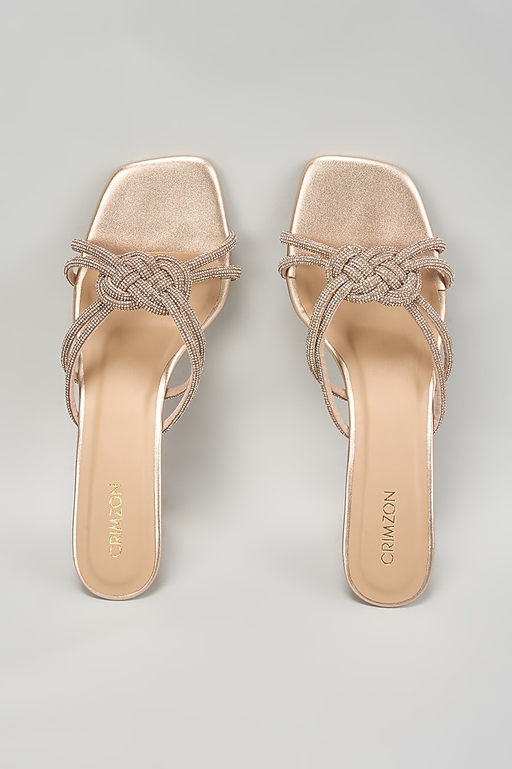 Rose Gold Suede Embellished Block Heels by Crimzon at Pernia's Pop Up Shop