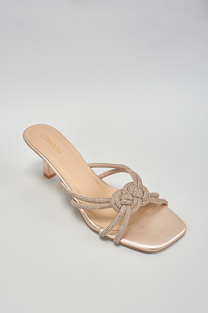 Rose Gold Suede Embellished Block Heels by Crimzon at Pernia's Pop Up Shop