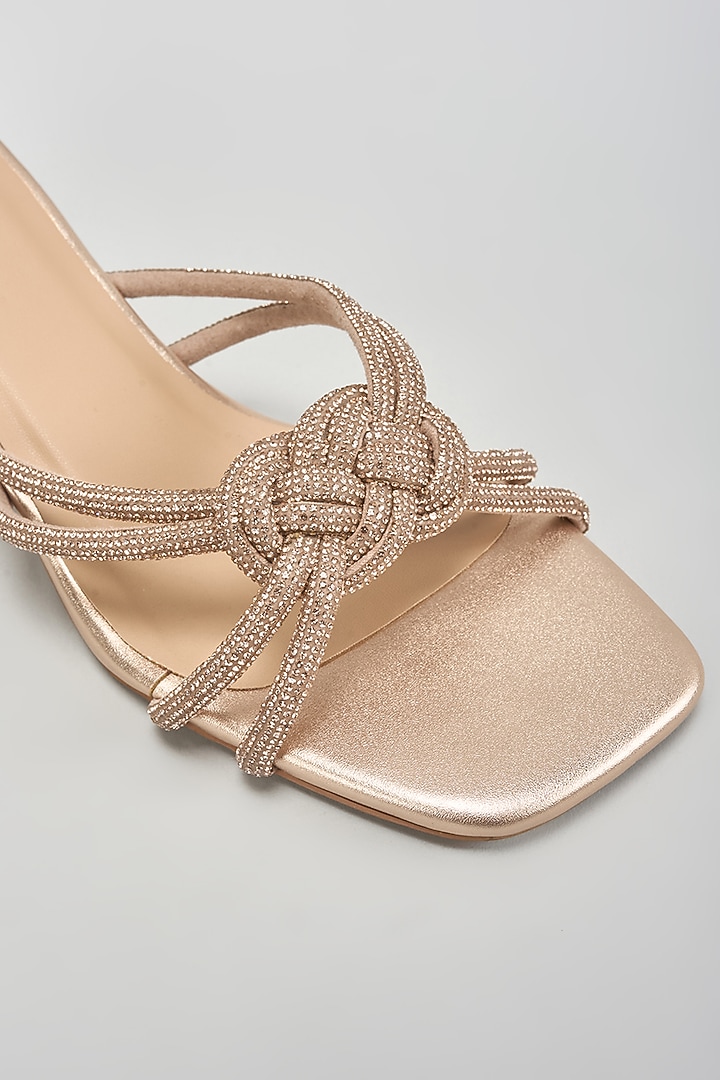 Rose Gold Suede Embellished Block Heels by Crimzon at Pernia's Pop Up Shop
