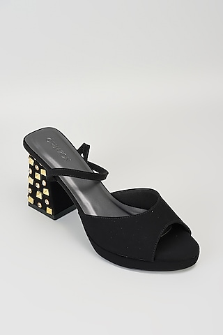 Black Faux Leather Block Heels by Crimzon