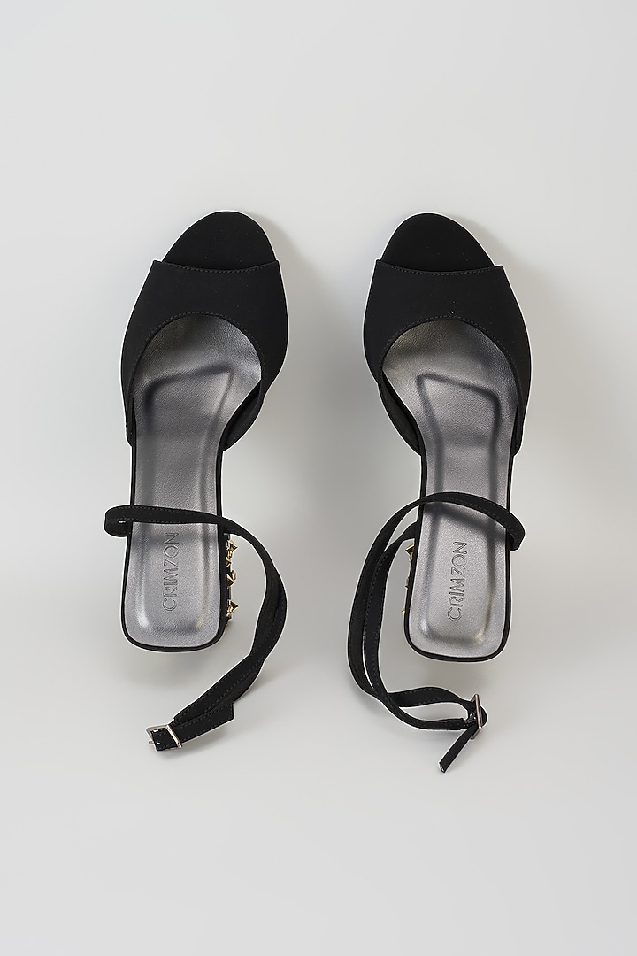 Black Faux Leather Block Heels by Crimzon at Pernia's Pop Up Shop