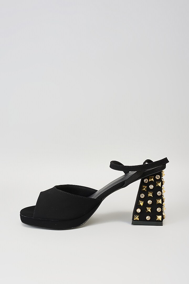 Black Faux Leather Block Heels by Crimzon at Pernia's Pop Up Shop