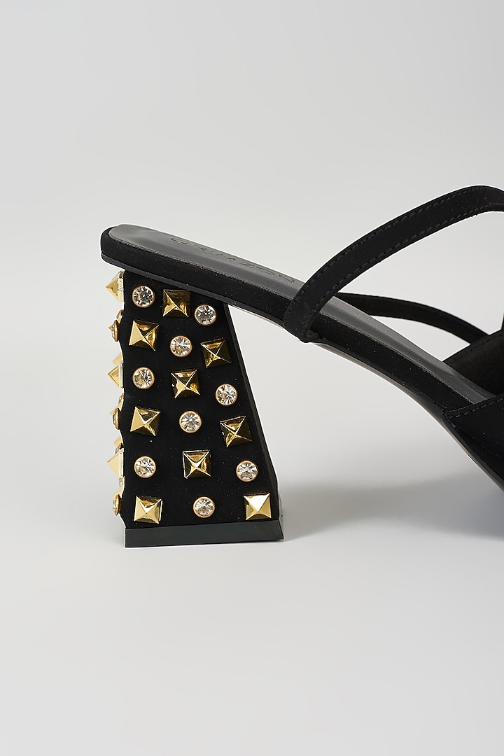 Black Faux Leather Block Heels by Crimzon at Pernia's Pop Up Shop