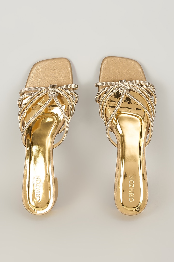 Antique Gold Faux Leather Block Heels by Crimzon at Pernia's Pop Up Shop