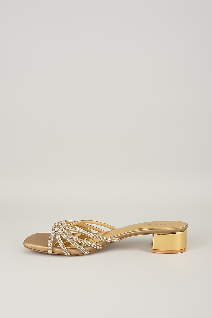 Antique Gold Faux Leather Block Heels by Crimzon at Pernia's Pop Up Shop