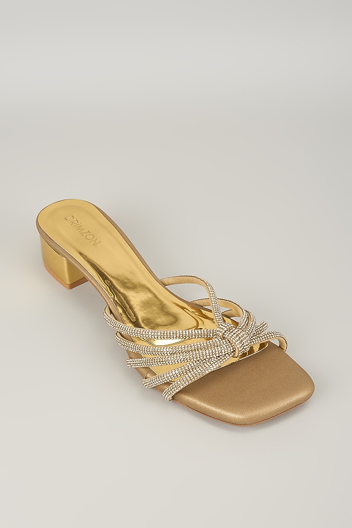 Antique Gold Faux Leather Block Heels by Crimzon at Pernia's Pop Up Shop