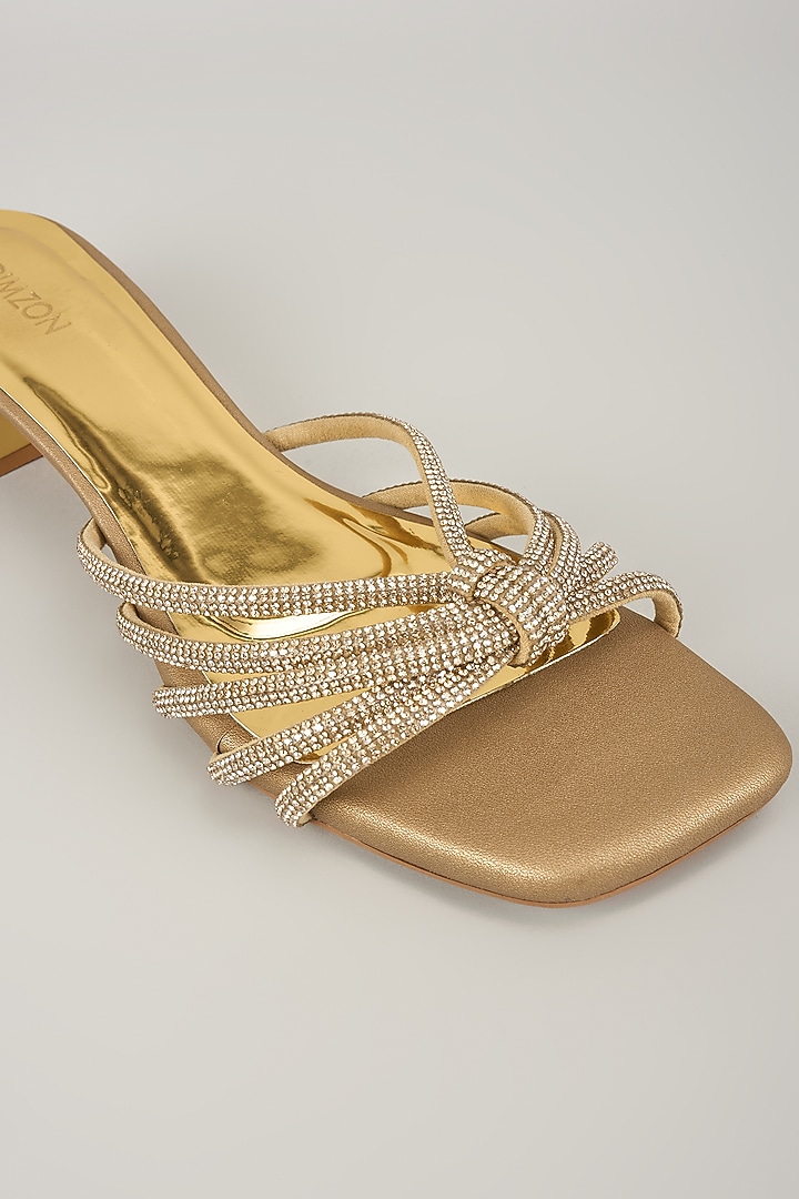 Antique Gold Faux Leather Block Heels by Crimzon at Pernia's Pop Up Shop