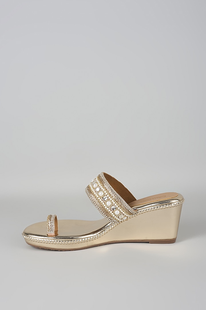 Gold Faux Leather Heels by Crimzon at Pernia's Pop Up Shop