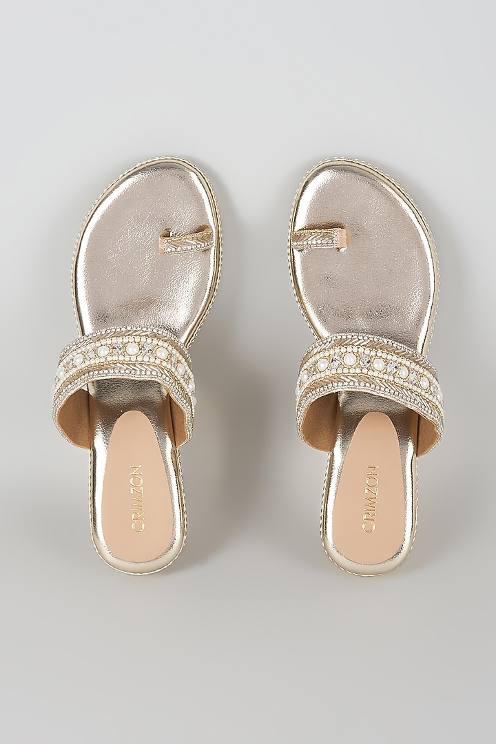 Gold Faux Leather Heels by Crimzon at Pernia's Pop Up Shop