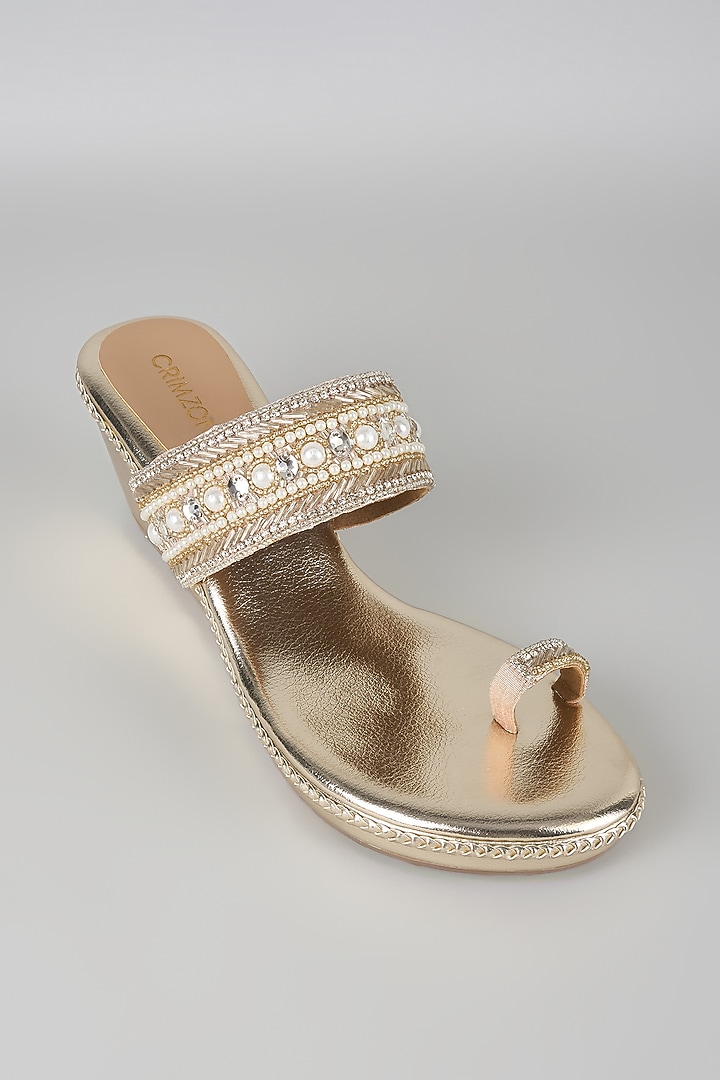 Gold Faux Leather Heels by Crimzon at Pernia's Pop Up Shop