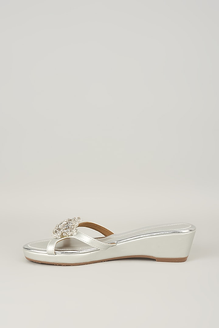 Silver Faux Leather Wedges by Crimzon at Pernia's Pop Up Shop