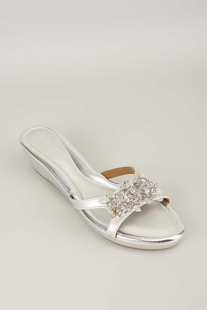 Silver Faux Leather Wedges by Crimzon at Pernia's Pop Up Shop