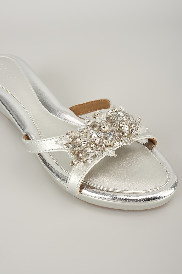Silver Faux Leather Wedges by Crimzon at Pernia's Pop Up Shop