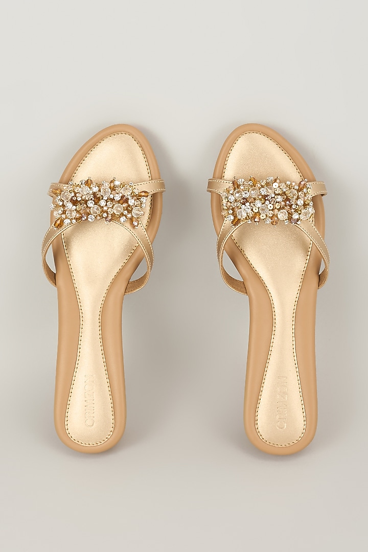 Antique Gold Faux Leather Wedges by Crimzon at Pernia's Pop Up Shop