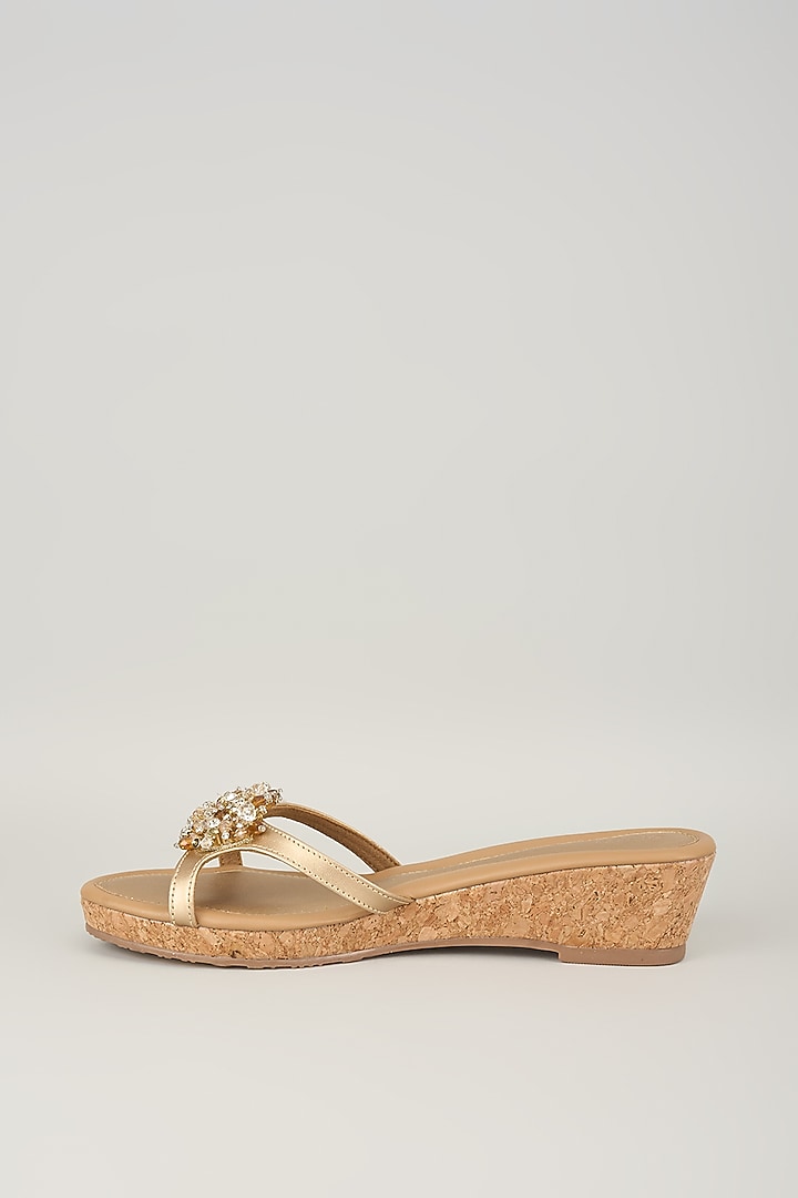 Antique Gold Faux Leather Wedges by Crimzon at Pernia's Pop Up Shop