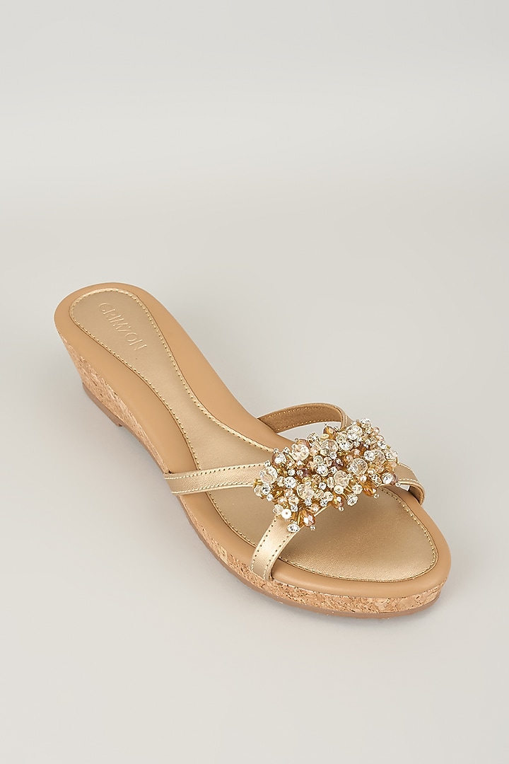Antique Gold Faux Leather Wedges by Crimzon at Pernia's Pop Up Shop