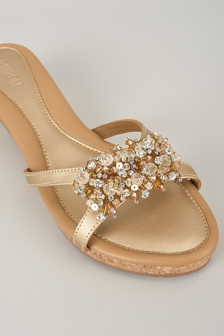 Antique Gold Faux Leather Wedges by Crimzon at Pernia's Pop Up Shop