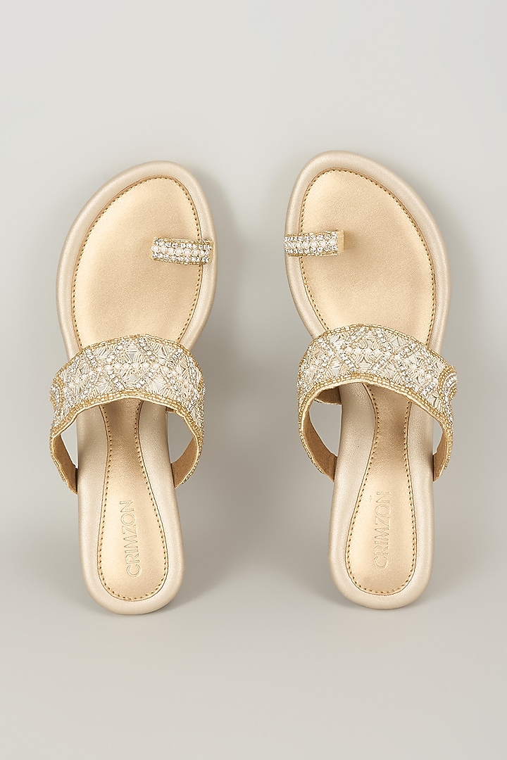Champagne Gold Faux Leather Wedges by Crimzon at Pernia's Pop Up Shop