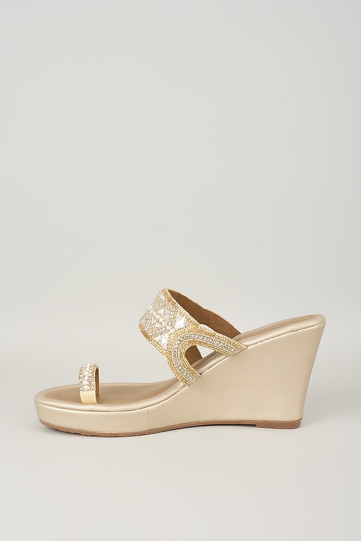 Champagne Gold Faux Leather Wedges by Crimzon at Pernia's Pop Up Shop