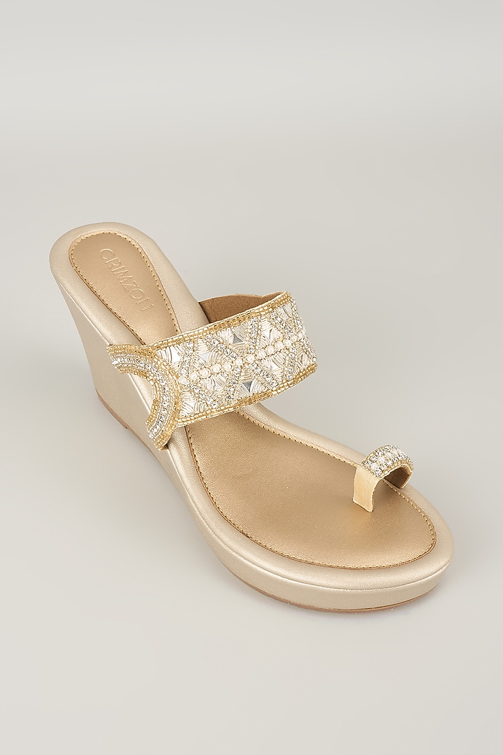 Champagne Gold Faux Leather Wedges by Crimzon at Pernia's Pop Up Shop