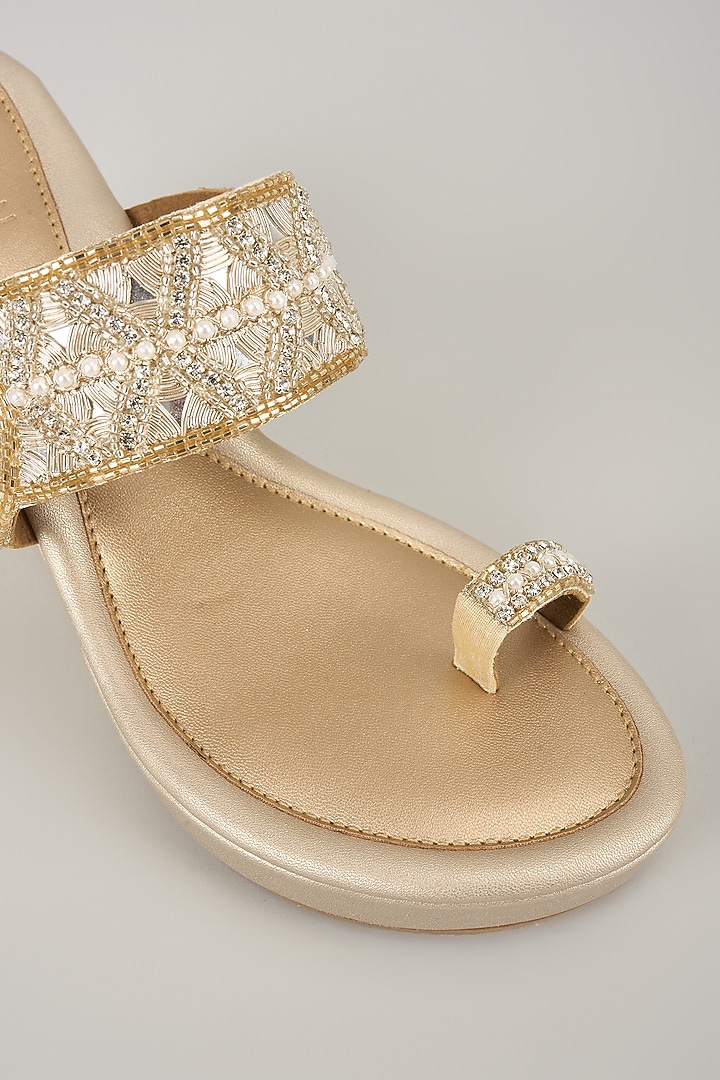 Champagne Gold Faux Leather Wedges by Crimzon at Pernia's Pop Up Shop