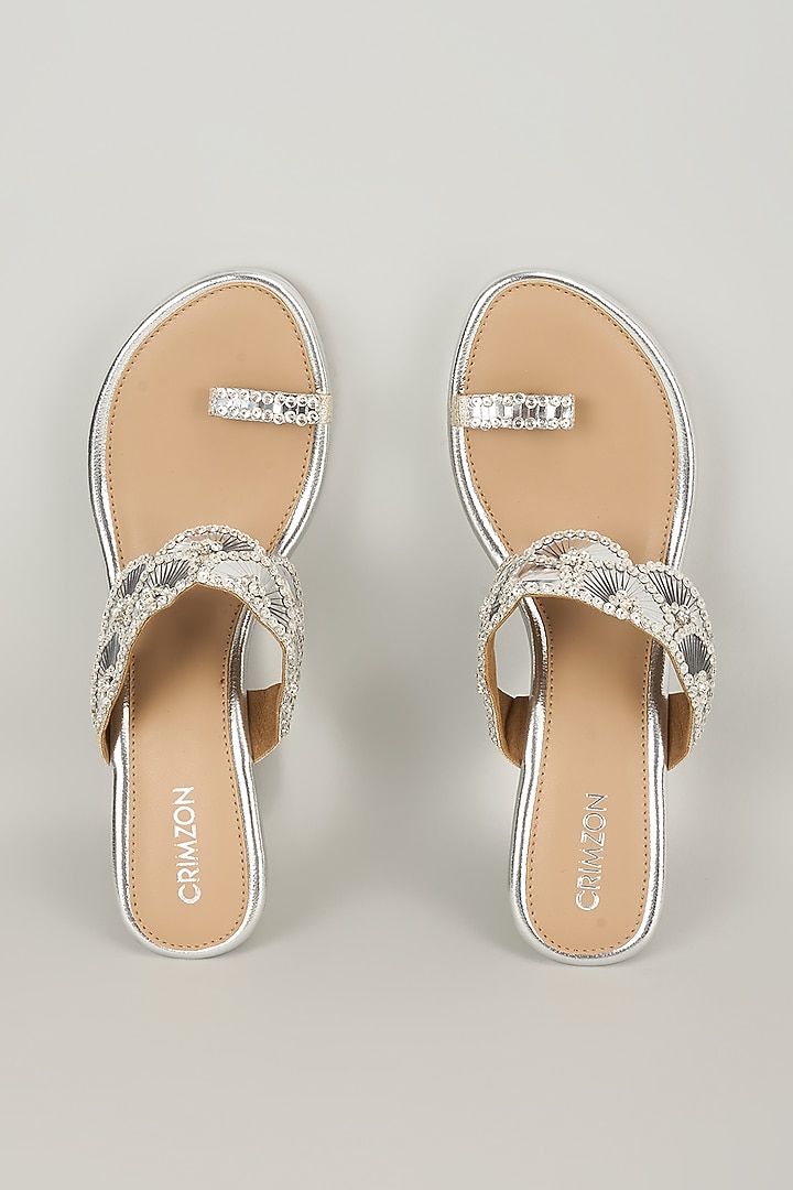 Silver Faux Leather Kolhapuri by Crimzon at Pernia's Pop Up Shop
