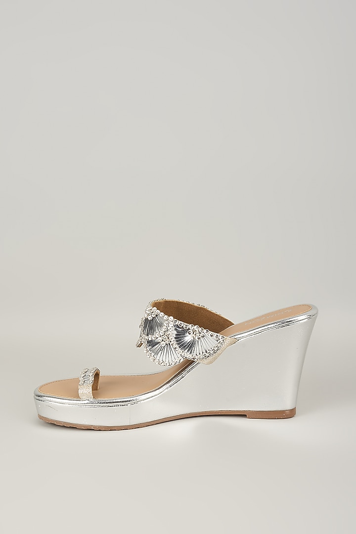 Silver Faux Leather Kolhapuri by Crimzon at Pernia's Pop Up Shop