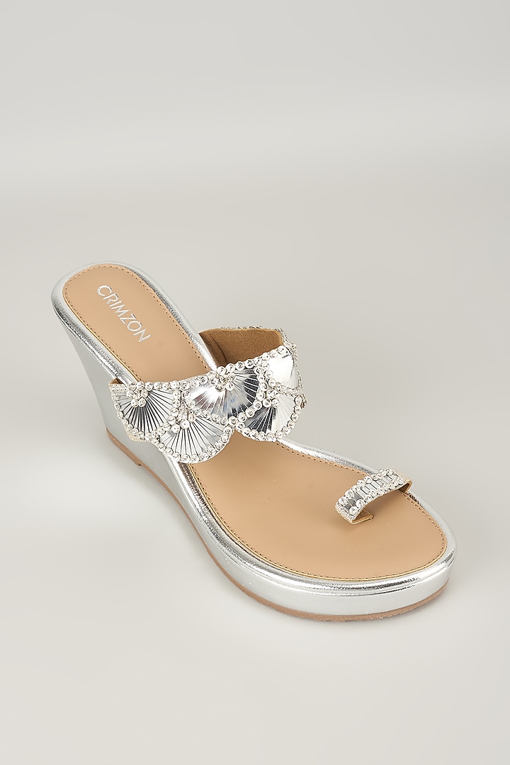 Silver Faux Leather Kolhapuri by Crimzon at Pernia's Pop Up Shop