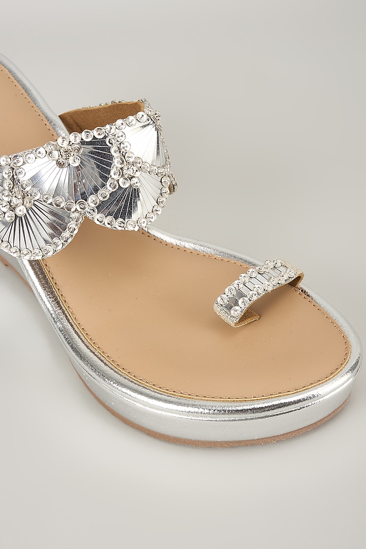 Silver Faux Leather Kolhapuri by Crimzon at Pernia's Pop Up Shop