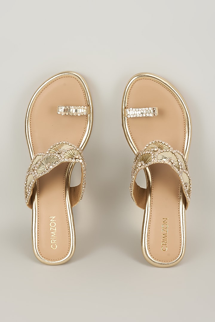 Gold Faux Leather Kolhapuri by Crimzon at Pernia's Pop Up Shop