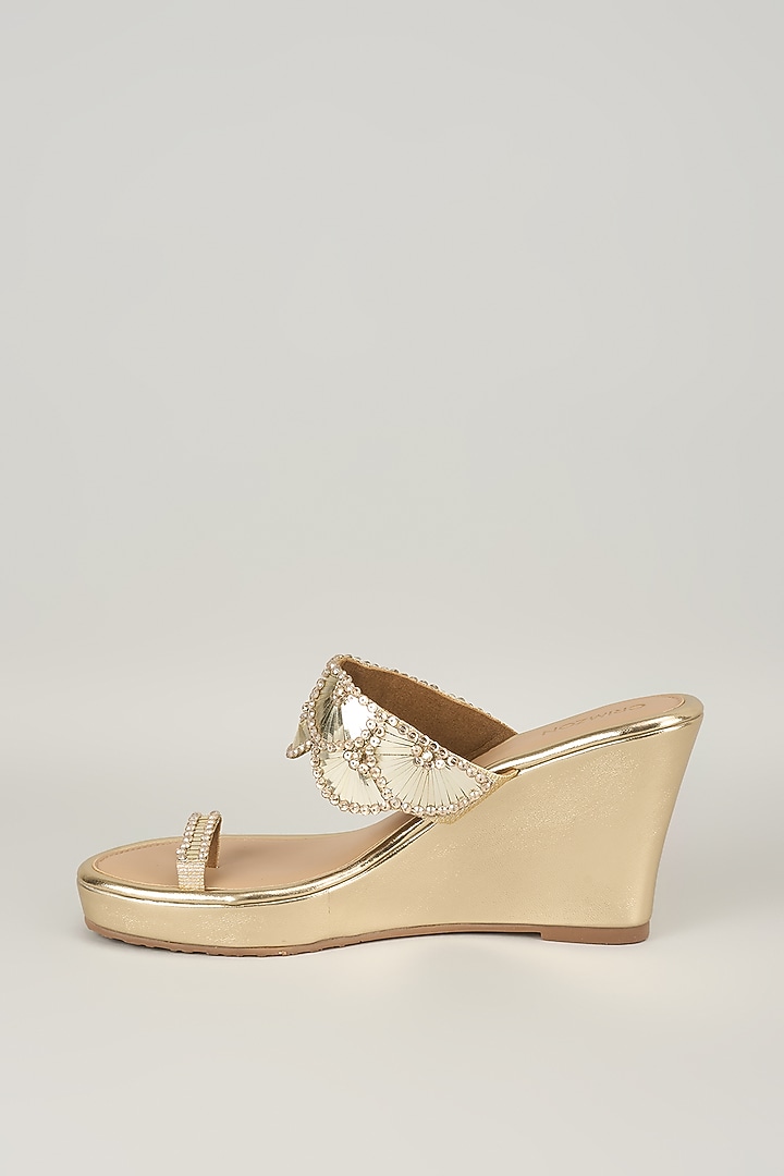 Gold Faux Leather Kolhapuri by Crimzon at Pernia's Pop Up Shop